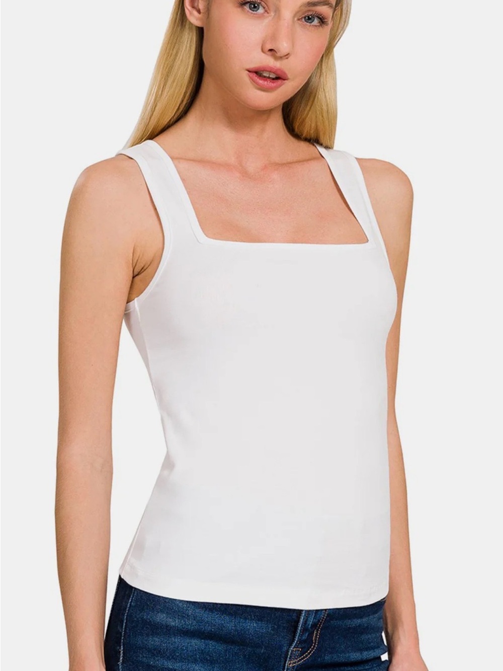 Zenana Outfitters White Square Neck Tank